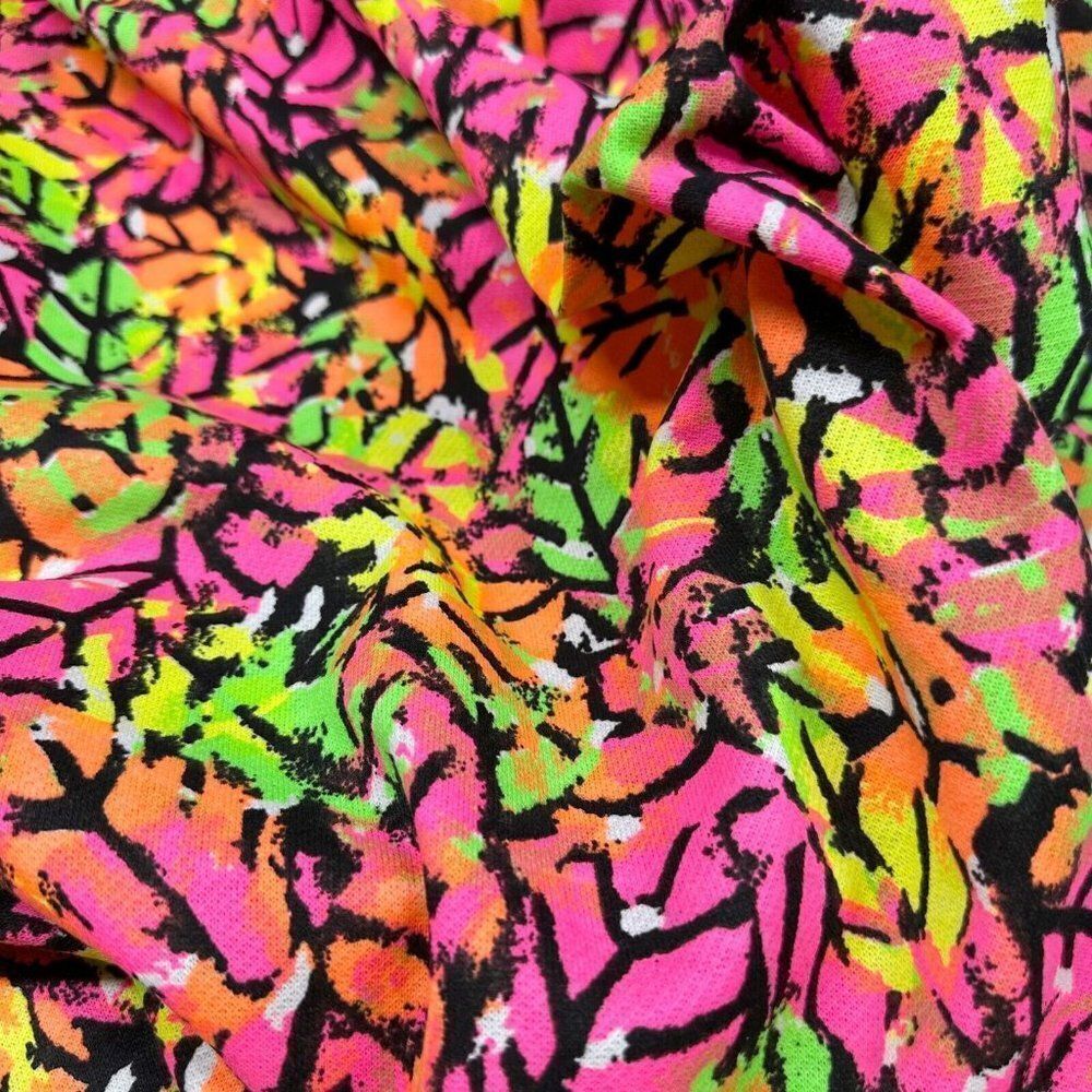 1 Yard Vintage 90s Neon Abstract Print Sweatshirt Fleece Fabric Barbiecore